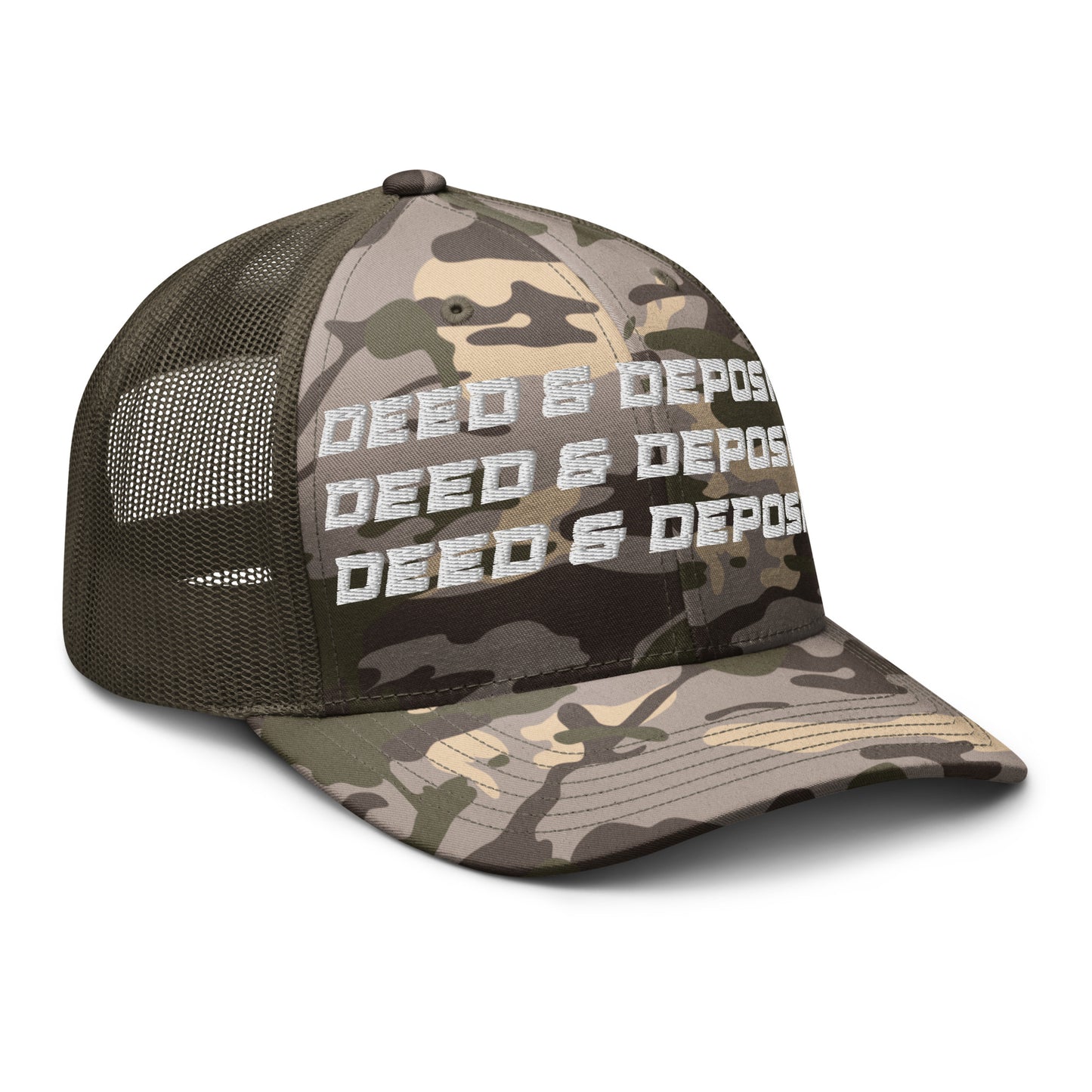 DEED & DEPOSIT™ Camouflage Logo 3 Trucker Hat