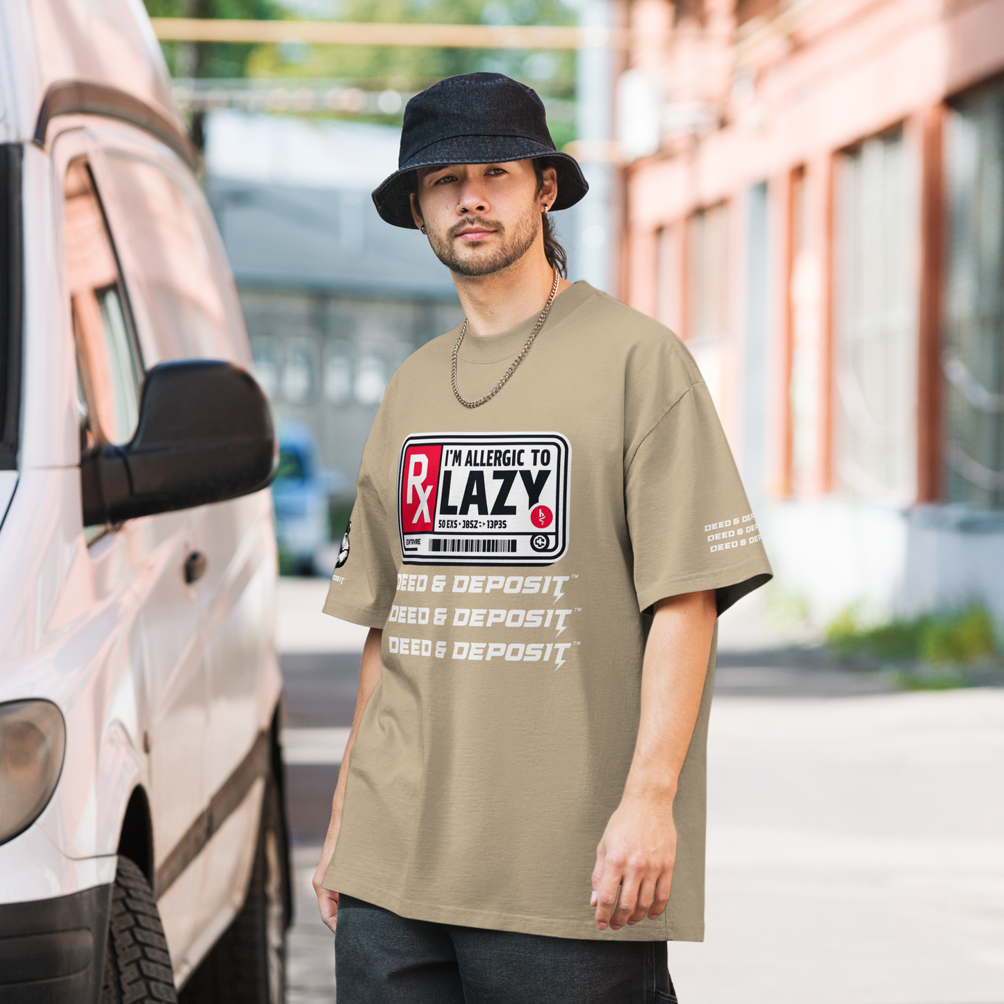 DEED & DEPOSIT™ "Allergic to Lazy" Oversized Faded T-Shirt